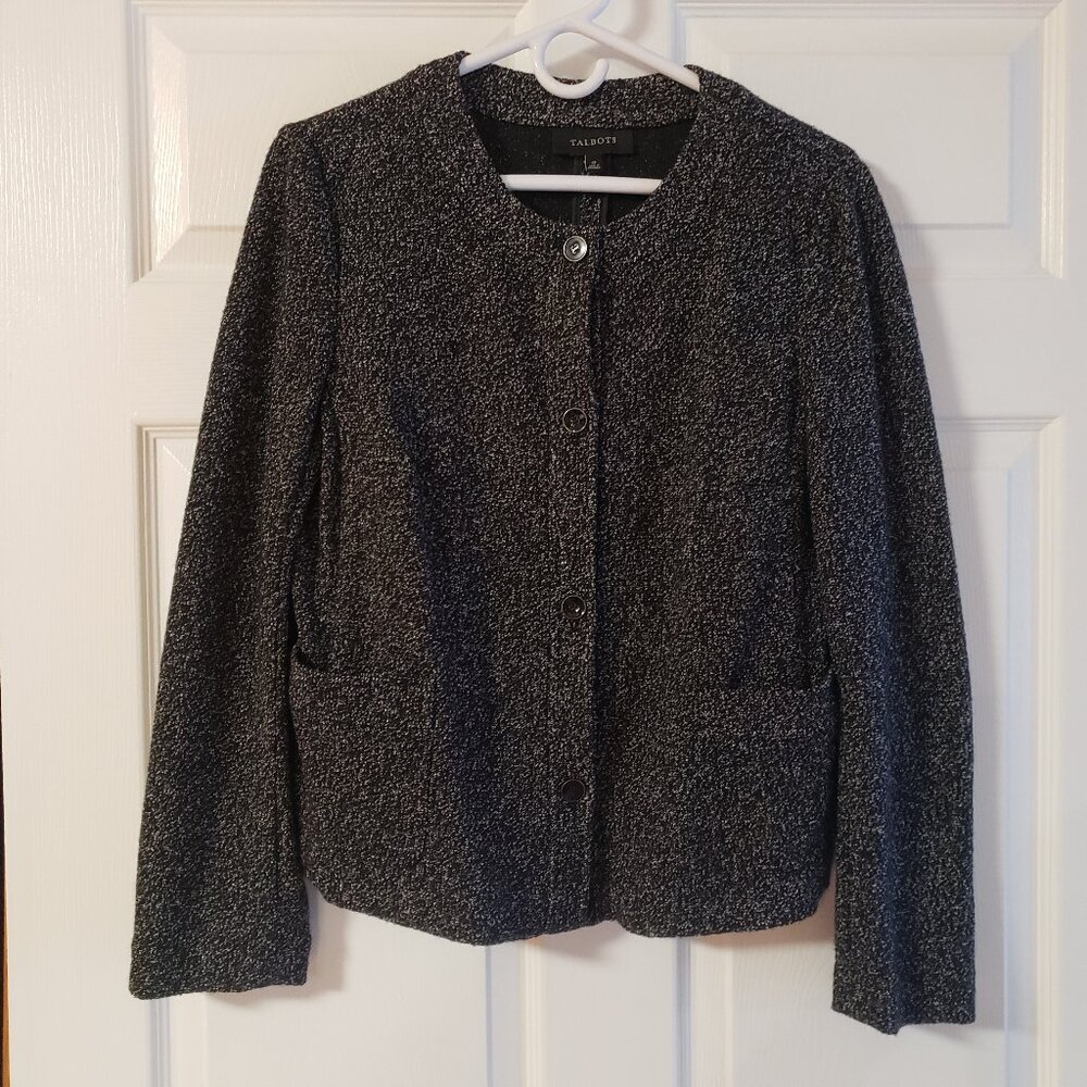 Talbots Blazer Light Weight Black and White Speckled Button Up w/Pockets Size 12